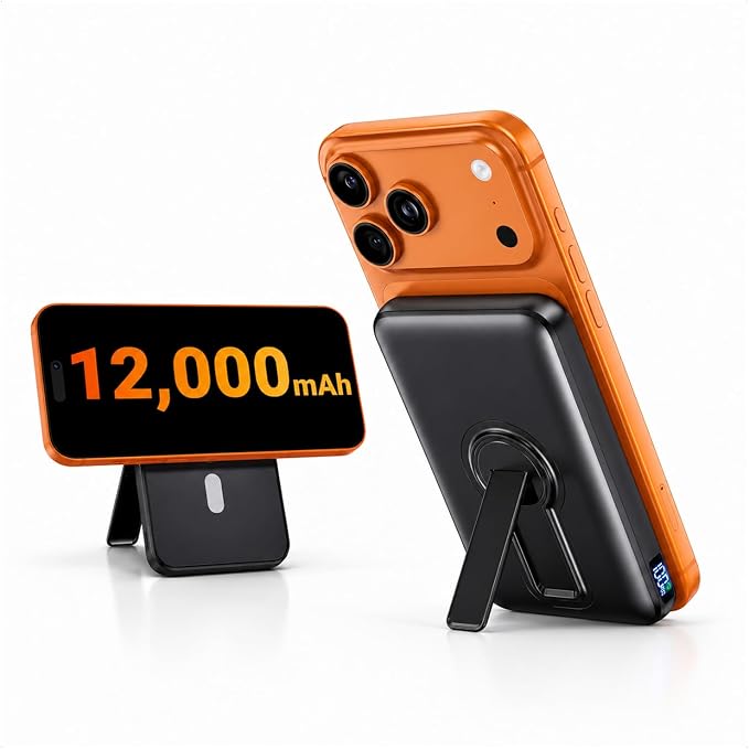 Portable Charger 12000mAh, Foldable Stand, for Magsafe Power Bank | Flight-Safe, 22.5W Fast USB-C & Magnetic Wireless, Power 3 Devices, LED Display, for iPhone 17/16/15/14/13/12, Travel/Cruises by Unknown