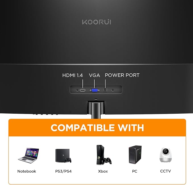 KOORUI 24 inch Curved Computer Monitor, FHD 100Hz VA 1500R PC Screen | Adaptive Sync, 99% sRGB, HDMI/VGA, Eye Care TÜV Rheinland Certified, Tilt Adjustable, Home Office, Study and Everyday Use - Image 5
