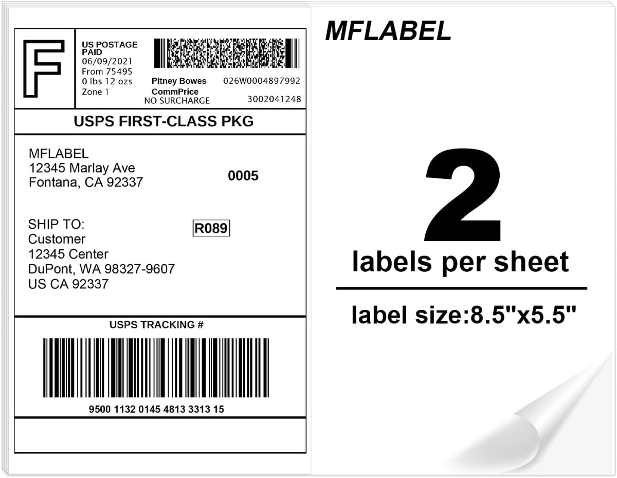 MFLABEL Half Sheet Label Laser/Ink Jet Shipping Labels 8.5 x 11 Inches Packaging Label, Address Labels for Laser & Inkjet Printers, 400 Count(200 Sheets) by MFLABEL