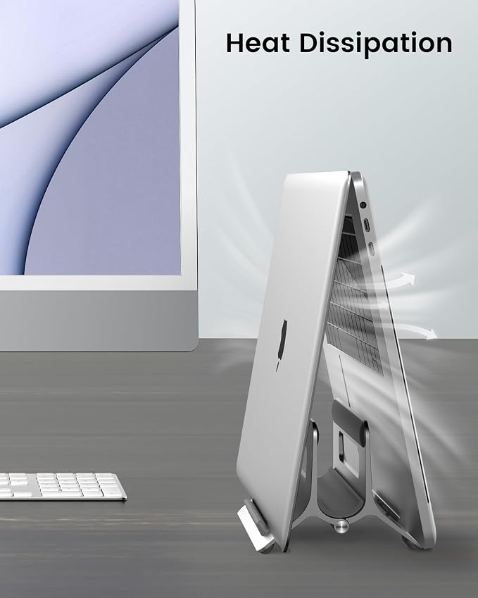 Vertical Laptop Stand for Desk, Gravity Auto Lock Vertical MacBook Stand, Aluminum Laptop Vertical Dock Stand Holder Compatible with MacBook Pro, MacBook Air, Silver - Image 5