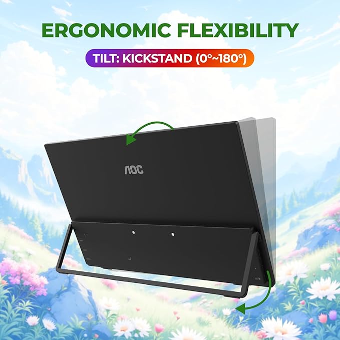 AOC 16" Portable Monitor FHD 60Hz USB-C IPS Ultra Slim Kickstand 16T30 | 1920×1080 Computer Monitor, USB-C 3.2, Mini HDMI, Built-in Speakers, Kickstand, Ultra Slim, VESA Mount, Low Blue Light - Image 7