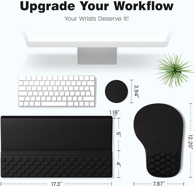 Ospelelf Ergonomic Mouse Pad and Keyboard Stand Wrist Rest Set, Memory Foam Comfort, Pain Relief for Typing, Office Desk Accessories, Black - Image 6