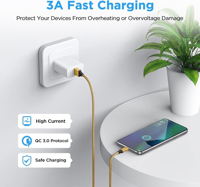 etguuds 4ft USB A to USB C Cable, 2Pack Fast Charging Cord Type C Charger | for iPhone 17 16 15 Pro Max Plus 16e 17 Air, Samsung Galaxy S26 S25 S24 S23 S22 S21 S20 A17 A16 A56 A55 Flip Fold, Gold - Image 4