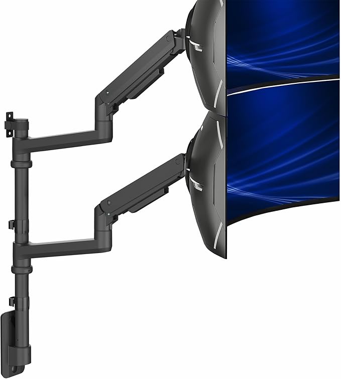 VIVO Pneumatic Arm Dual Ultrawide Monitor Wall Mount for Up to 49 inch Screens, Holds 2 Ultra Wides Up to 33.5 lbs Each, Black, MOUNT-V120K by Unknown