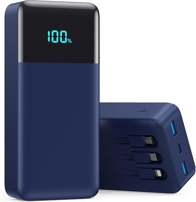 Portable Charger Power Bank 50800mAh,25W USB C Fast Charging Battery Pack with 3 Built in Cables & LED Display,6 Output 2 Input Travel Essentials Phone Charger for iPhone 17/16/15,Android etc (Blue) by Pxwaxpy