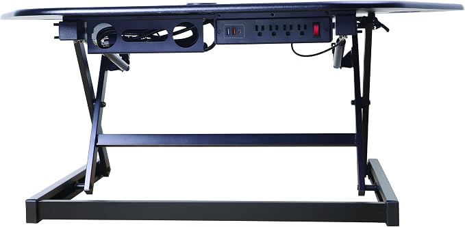 Rocelco 46" Height Adjustable Corner Standing Desk Converter with AC Outlet USB Charger and Dual Monitor Arm Mount - Stand Up Tabletop Riser Workstation - Keyboard Tray - Black (R CADRB-46-ACUSB-DM2) - Image 7
