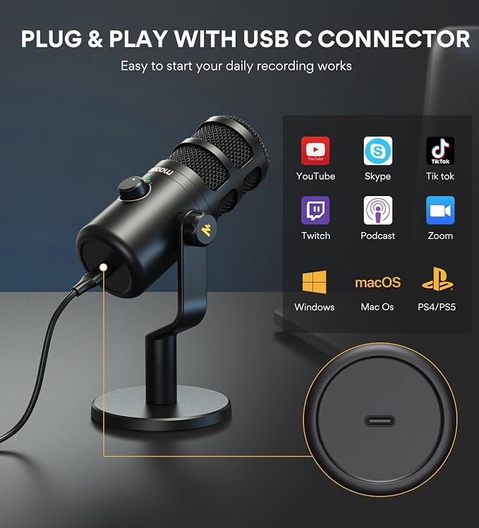 MAONO PD100U USB Dynamic Microphone, Podcast Recording Mic with Gain Knob | Plug & Play, Desktop Stand, Metal Structure, Cardioid Studio PC Computer Mic for Streaming, Vocal, Studio, Content Creation - Image 2