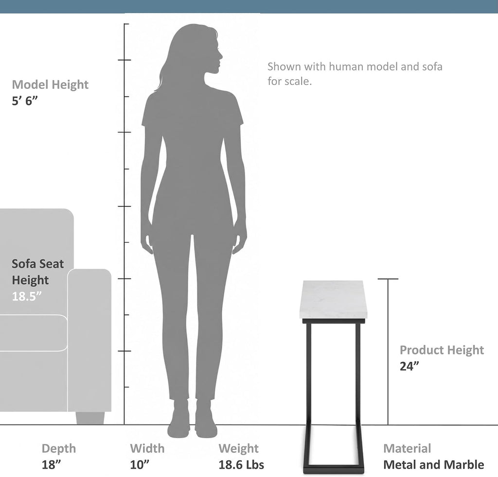 SIMPLIHOME Skyler 18" Wide C-Side Table in White Marble - Image 3
