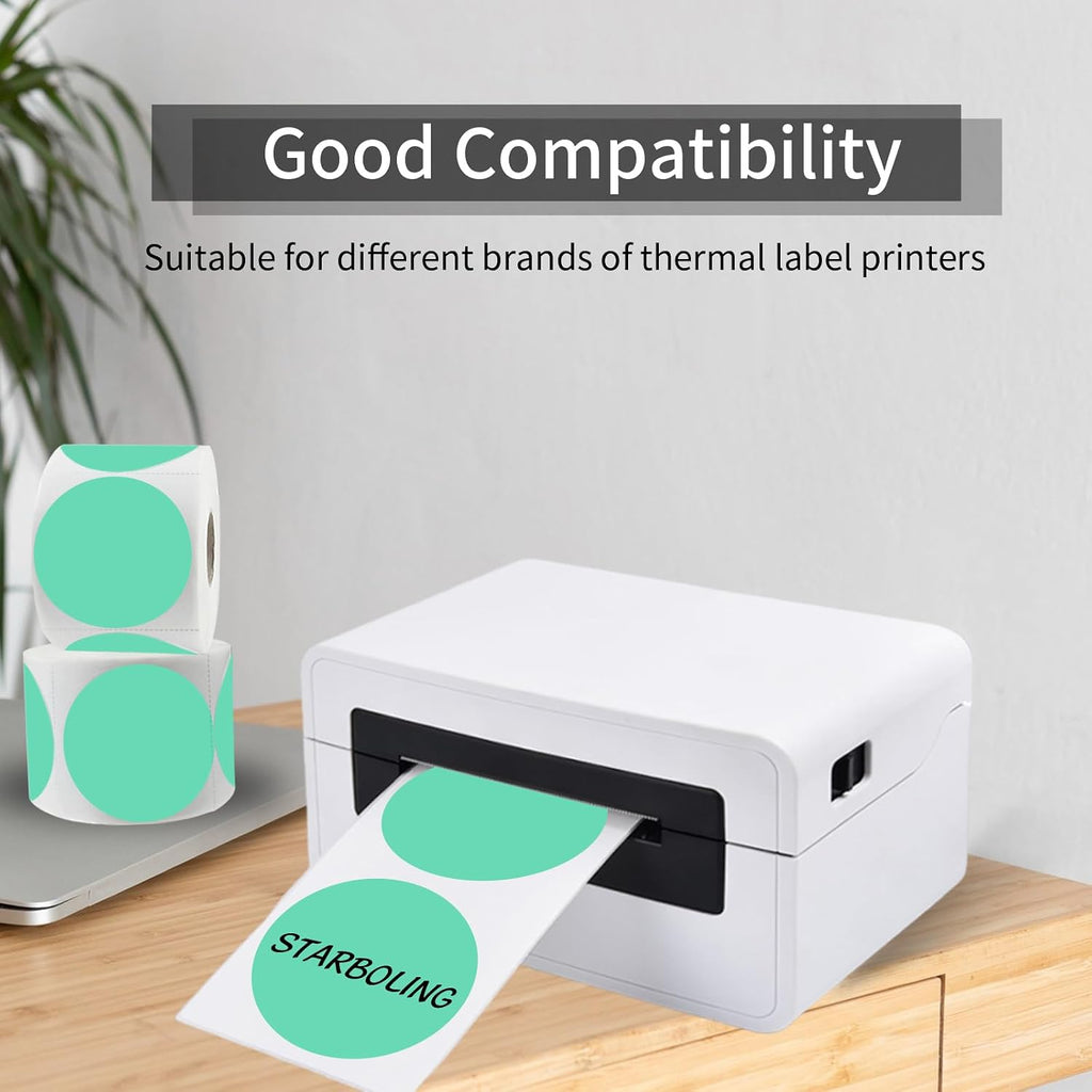starboling Thermal Labels,2 Inch Cyan Round Thermal Printer Stickers,Self-Adhesive Round Direct Thermal Labels,Thermal Stickers for DIY Logo Design,Name Tag (500/Roll） - Image 4