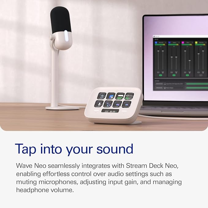 Elgato Wave Neo USB Condenser Microphone, Tap to Mute | High-rise stand design, LED mute indicator, Zero-delay headphone monitoring, Plug and play, Zero-plastic packaging - Image 7