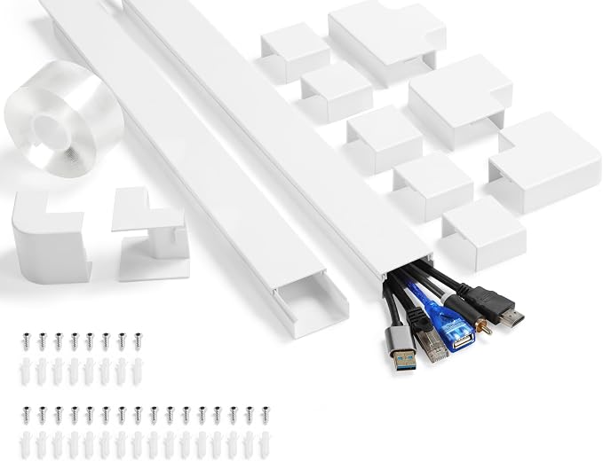 157in Cord Covers for Wires on Wall, Large Wall Wire Hider Kit, White | Large Cord Hider for Wall Mount TV, Cable Covers for Cords on Wall, Hide Cords Wall Mounted TV, 10 x L15.7in W1.54in H0.74in by YCLYC
