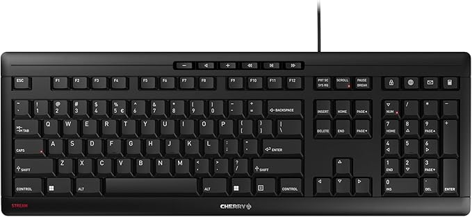 Cherry Stream Keyboard | Wired Slim Whisper Quiet | Silent Keys | Black | For PC/Laptop, Unique Typing Feel, Slim Design, CHERRY SX Scissor Switches, USB-A, QWERTY, Home or Office by CHERRY