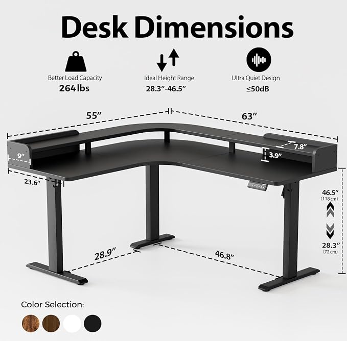 Agilestic L Shaped Standing Desk with Monitor Shelf, 63 Inch, Black | Electric Height Adjustable, Dual Monitor Setup, Spacious Corner Desktop, Sturdy Steel Frame, Memory Presets, 264 lbs - Image 2