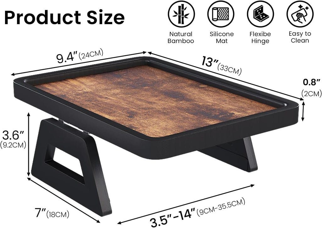 2 Pack Wooden Wood Couch Arm Tray,Folding Sofa Armrest Table - Image 2