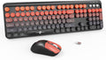 Wireless Keyboard and Mouse Combo, 104 Round Keys Cute Colorful Keyboard and Mouse with Retro Typewriter for PC/Mac/Laptop/Tablet/Computer/Windows Black Red by TT-FOPETT