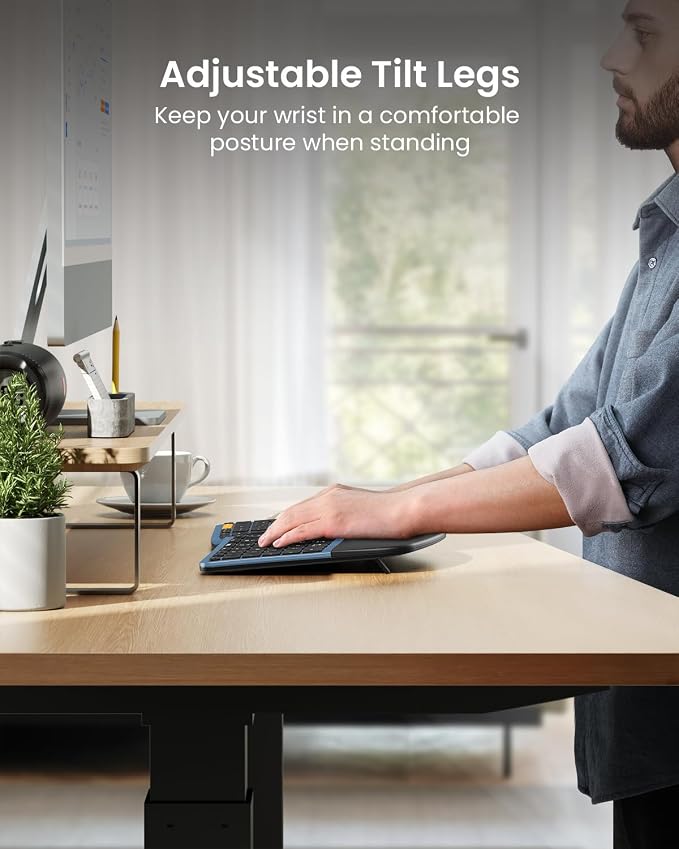 ProtoArc EKM01 Plus Wireless Ergonomic Keyboard Mouse Combo - Blue | Full-size Split Keyboard with Cushioned Wrist Rest, Ergonomic Mouse, 3-Device Bluetooth/2.4G, USB-C Rechargeable - Image 8