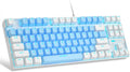 MageGee 75% Mechanical Gaming Keyboard, Blue Switch, LED Blue Backlit, 87 Keys Compact TKL Wired Keyboards for Windows Laptop PC Gamer - Blue/White by MageGee