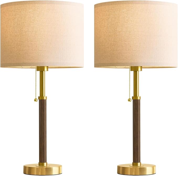 Wood Table Lamps 22" Mid Century Modern Lamps for Bedroom Living Room Lamps | Pull Chain Lamps Set of 2, Walnut Mcm Bedside Lamps for Night Stands, Vintage Small Side Table Lamps Buffet Nursery Decor - Image 9