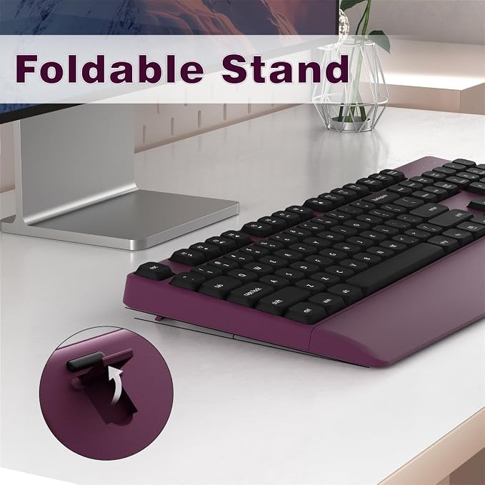 Ergonomic Wireless Keyboard and Mouse Combo with Wrist Rest, Black Burgundy | COVEVA Full Size Keyboard with 12 Dedicated Shortcuts, Smart Auto-Sleep, 2.4GHz Receiver, Natural Typing for PC Laptop - Image 5