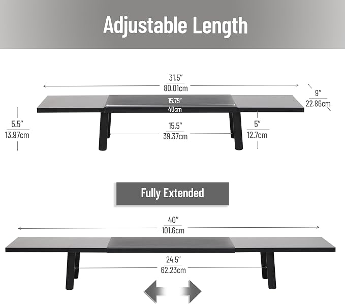 Mind Reader Extendable Monitor Stand, Adjustable Desktop Riser for Dual Monitors, Printers, Laptops, TV, 31.5–40 Inch Width, 88 lb Capacity, Metal and MDF Wood, Black - Image 3