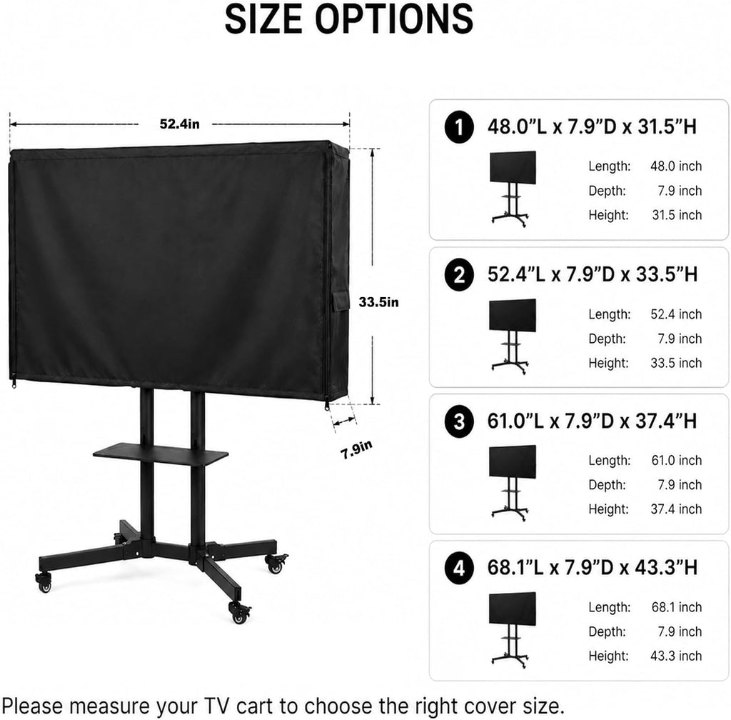 Outdoor Waterproof Rolling TV Cart Cover, Black Dustproof Mobile Television Stand Cover Fit 50-55 Inch TV - Image 2