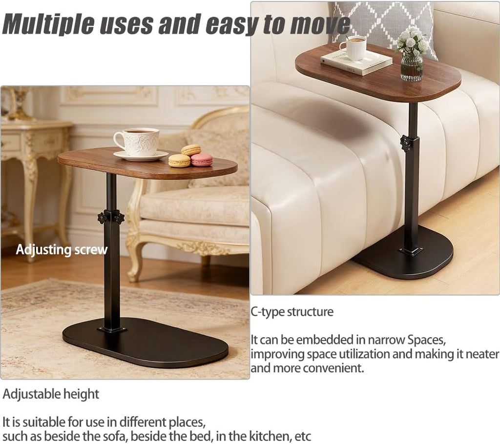 2 Set Pedestal Adjustable c Table for Small Spaces，C Shaped End Table Desktop can Turn 360° and the Height of the Sofa Small TV Tray Table Can be Adjusted for Couch - Image 3