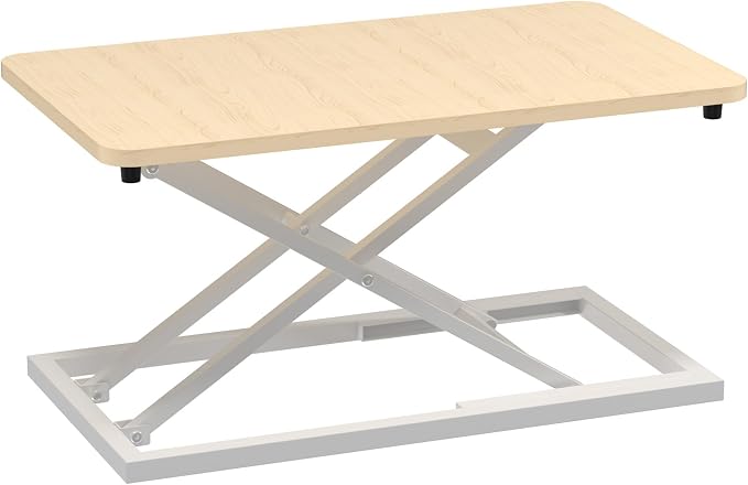 Decoholic 24 inch Height Adjustable Standing Desk Converter（Light Wood | Scissors Lift Keyboard and Mouse Riser Computer Keyboard Stand for Desktop,Keyboard Riser for Stand Up Desk Riser by DECOHOLIC