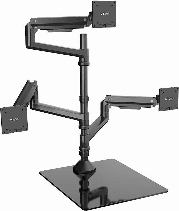 VIVO Pneumatic Arm Triple Ultrawide Monitor Desk Stand for Up to 49 inch Screens with Tempered Glass Base, Holds 3 Ultra Wides Up to 33 lbs Each, Black, STAND-V300FG by Unknown