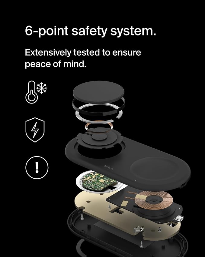 Belkin Qi2 15W Magnetic Wireless Charging Pad, 3 in 1 Fast Charger | MagSafe compatible, iPhone 17/16/15, AirPods, Apple Watch compatible, multi-device charging station, Magnetic - Image 7