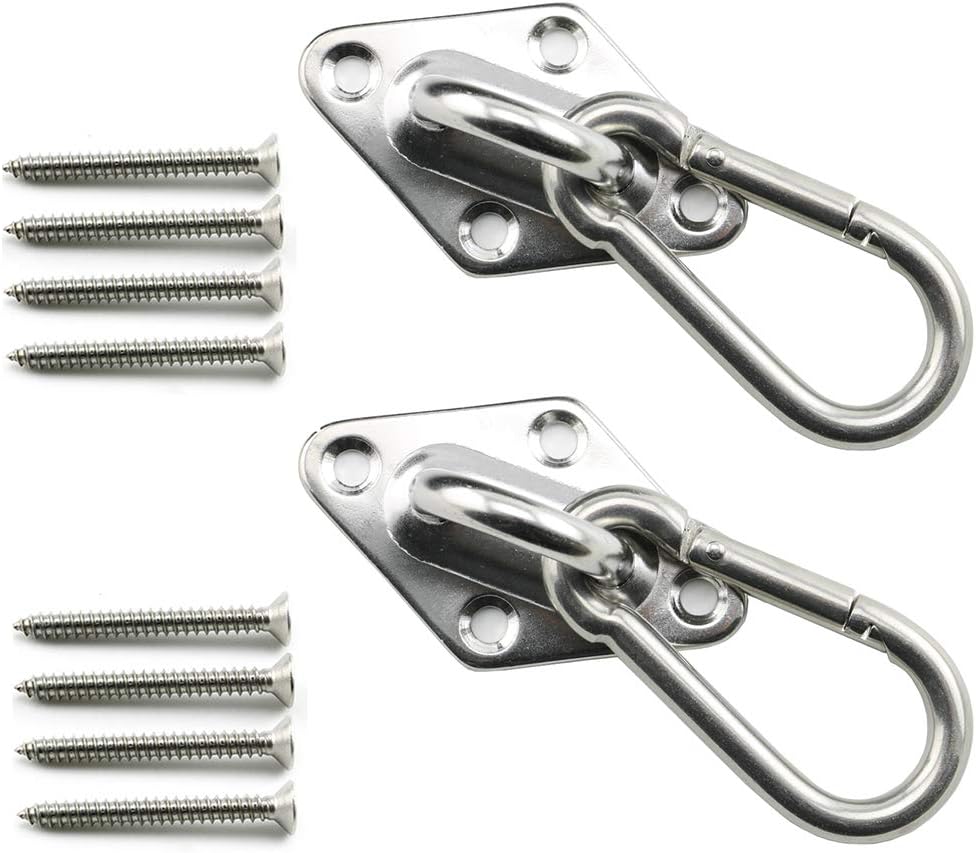 heyous 2 Set M8 Suspension Ceiling Wall Mount U Hook Anchor Hanger Stainless Steel Heavy Duty Multi Purpose Hammock Swing Ceiling Hook Rhombic Base Plate with Snap Hook by heyous