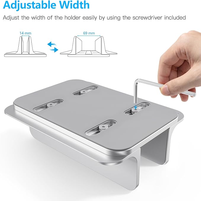 OMOTON Vertical Laptop Stand Holder, Adjustable Dock for MacBook, Silver | Aluminum Stand for MacBook Stand, Fits Chromebook & Gaming Laptops up to 17.3 in, Office Desk Organization, Space-Saving - Image 6