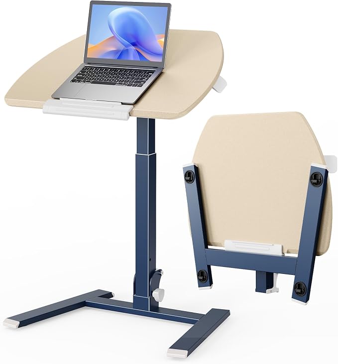 ROMOON Foldable Standing Desk, No-Assembly Height Adjustable Portable Desk | Rolling Laptop Cart with Wheels and Tilt Top, Mobile Workstation for Classroom, Home Office, Small Spaces, Sofa, Oat Yellow by ROMOON