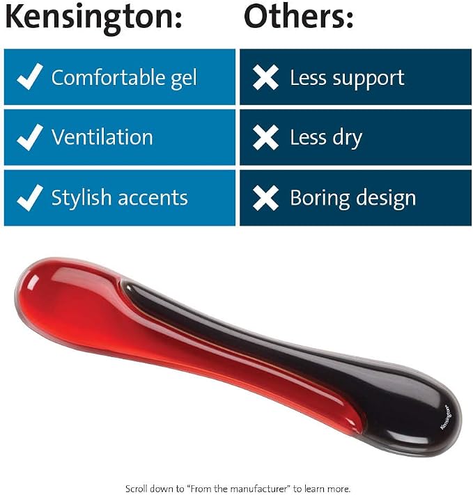 Kensington Duo Gel Keyboard Wrist Rest - Red (K62398AM) | Ergonomic gel cushioning, non-skid backing, supports wrists during extended typing - Image 8
