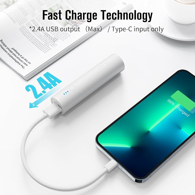 SIXTHGU Portable Charger, 5000mAh Mini Power Bank, S03 2-Pack Pocket Size Fast Charging USB-C (in&Out), PowerNano, Compatible with iPhone Series, Android Phone and More | Pocket-Size Cylindrical Design, 15W Fast Charging USB-C In&Out, LED Flashlight, f... - Image 4