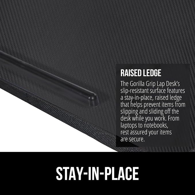 GORILLA GRIP Laptop Lap Desk with Phone Holder, Pillow Cushion Desks Fit Laptops up to 15.6", Tray Ledge Keep Computers in Place, Portable Travel Workstation Essentials for Home, Dorm Room, Black - Image 3