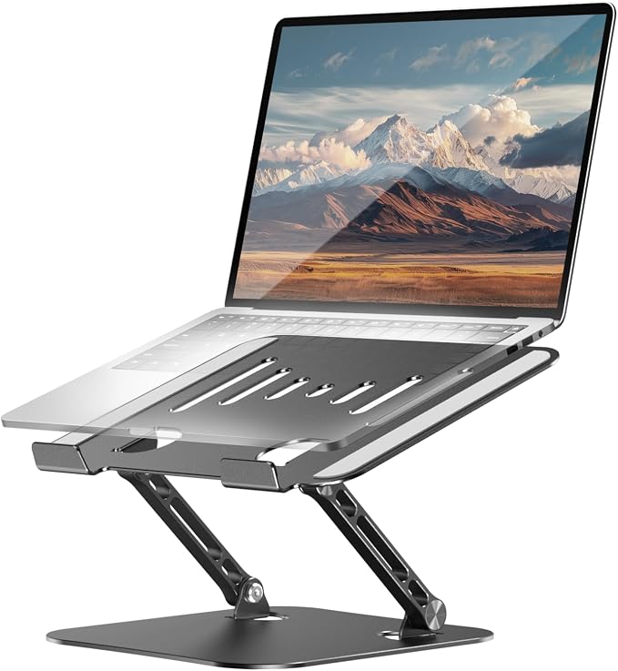 Adjustable Laptop Stand, Aluminum Laptop Riser | Portable Notebook Stand, Foldable Computer Holder for MacBook Air Pro, Dell XPS, HP and All 10–17 Inch Laptops, Black by LINTYLE
