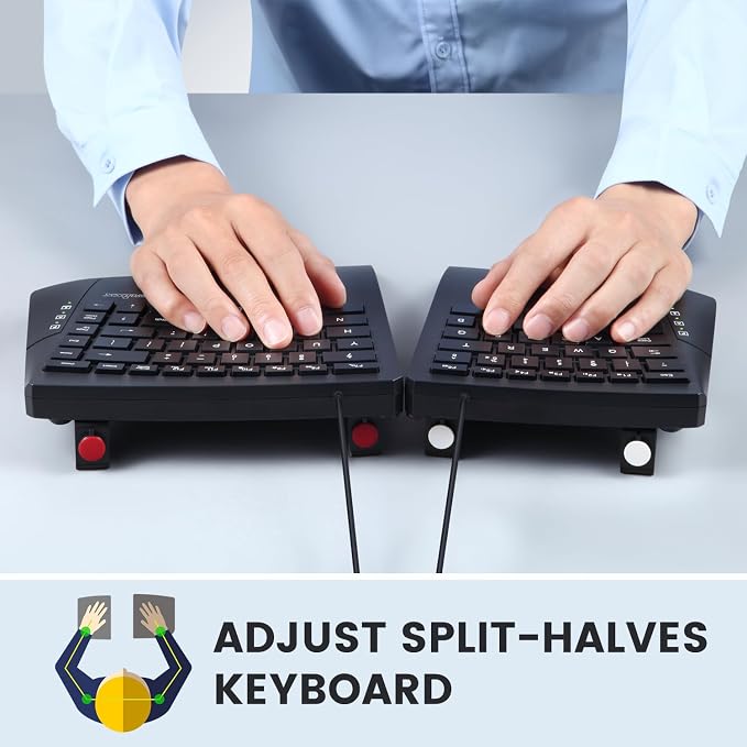 Perixx PERIBOARD-524B US, [Firmware Updated] Wired Ergonomic Split Keyboard - Up to 2 Ft Seperation - Adjustable Tilt Angle - Low Profile Membrane Keys - Black - US English - Image 3