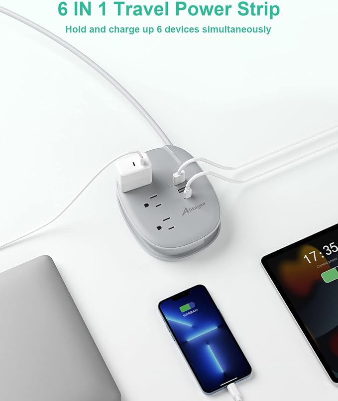 Alitayee USB C Portable Travel Power Strip,3ft Wrapped Extension Cord,3.1A | 3 Outlets,3 USB Ports,3ft Wrapped Around Extension Cord,Fast Charge,Flat Plug, Outlet Extender,For Cruise Travel Home Office - Image 3