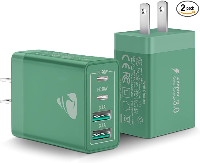 40W USB C Charger Cube, 2-Pack Wall Plug Fast Charging Block, 4-Port QC +PD Power Adapter Multiport Brick Type C Box for iPhone 16/15/14/13/12/11 Pro, XS/XR/8/7, Tablets, Cellphones Charger by Aiminu