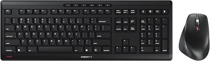 Cherry Stream Desktop Comfort Wireless Keyboard and Mouse Combo | 2.4 GHz Connection, Whisper-Quiet Keys, Ergonomic Right-Handed Mouse, Battery-Powered, Black by CHERRY