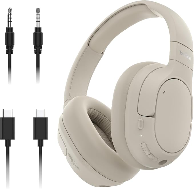 Belkin Isolate Over-Ear ANC Headphones, CloudCushion, 60H | Hybrid active noise cancelling, Bluetooth 5.4, foldable, multipoint, travel, home, office, USB-C and 3.5mm cable by Unknown