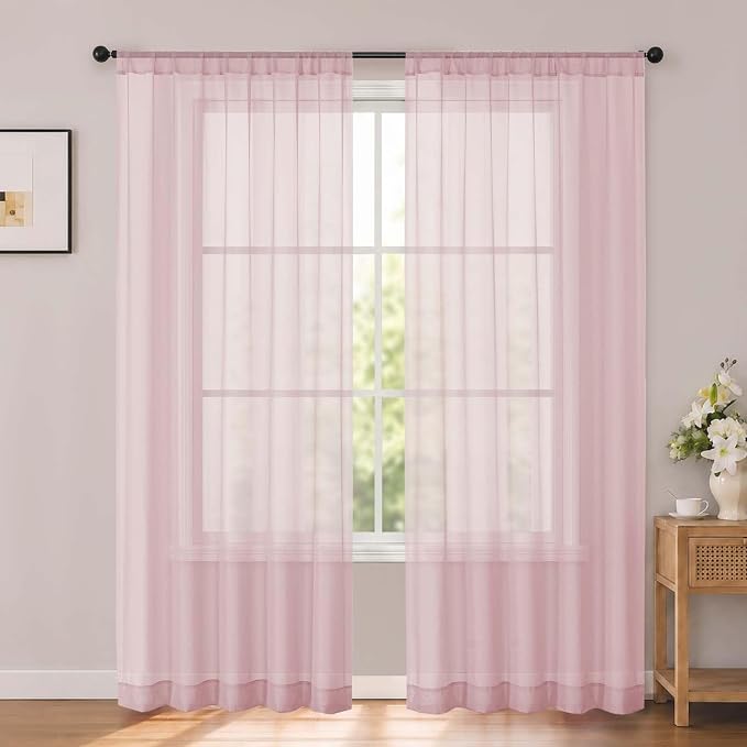 Blush Sheer Curtains 84 Inch Long 2 Panels for Living Room 52" Wide | Sheer White Curtains for Bedroom, Elegant Airy Light Filtering Window Treatments, Rod Pocket, 2pcs Each Panel 52" W x 84" L by OWENIE