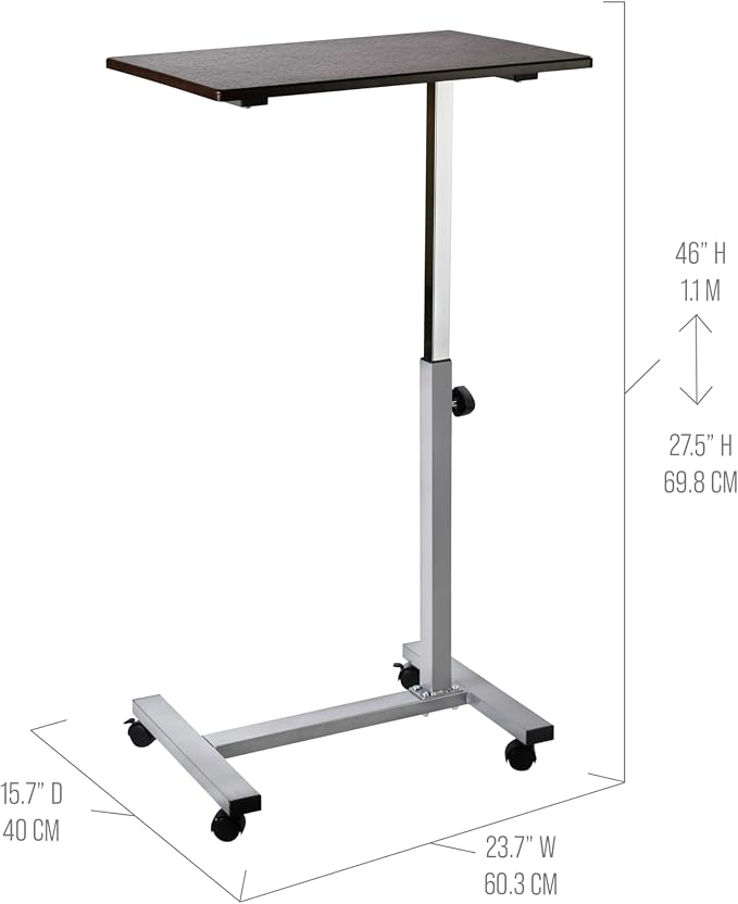 Seville Classics Airlift Height Adjustable Mobile Rolling Laptop Cart Computer Workstation Desk Table for Home, Office, Classroom, Hospital, w/Wheels, Overbed Sit Stand (24"), Espresso - Image 11