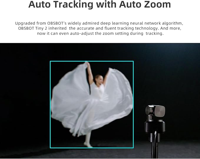OBSBOT Tiny 2 4K PTZ Webcam 1/1.5" CMOS 50MP, W Smart Remote 2 | 1/1.5" CMOS 4X Faster Focusing USB 3.0 10x Faster Data Transfer Voice Control - Image 8