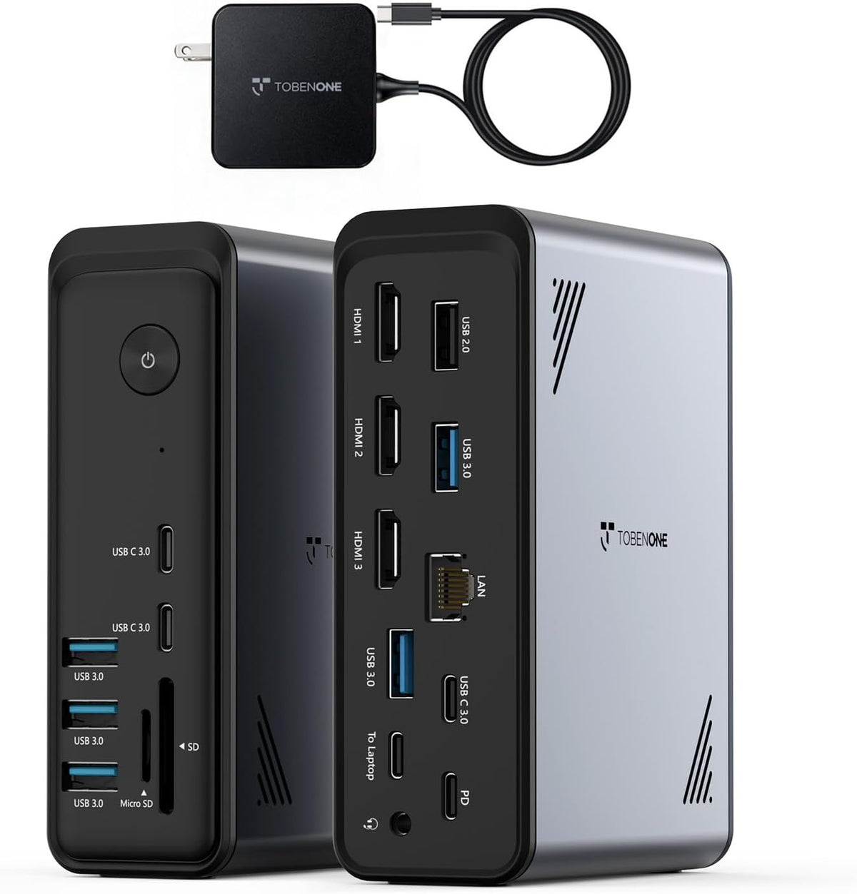 TobenONE 18-in-1 Laptop Docking Station 3 Monitors,Triple 4K HDMI,9 USB C/A by Tobenone