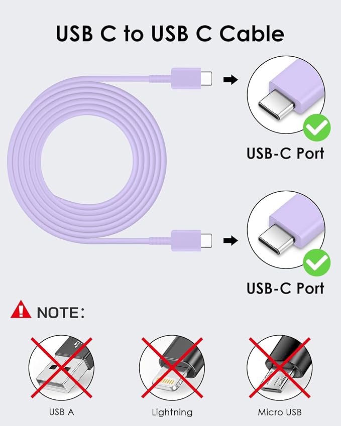 AISNI USB C Charger, 2 Pack 25W Type C Charger Fast Charging with USBC Chargers Cable 6 FT Android Phone Charge for Galaxy S25/ /S24/S23+/S22/S21/S20/Phone 17 16 15 Pro Max 16 15 Plus-Purple - Image 3