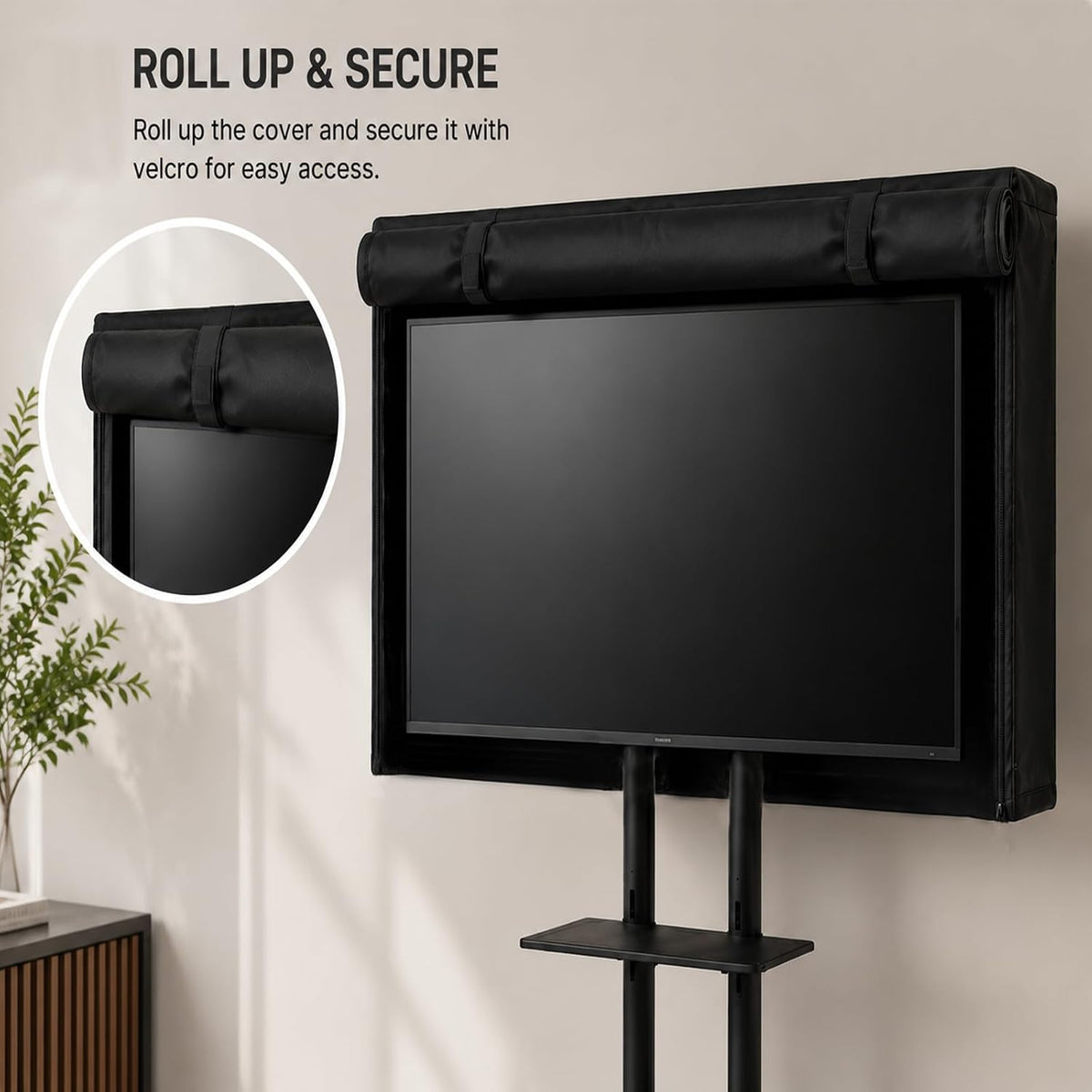 Black Waterproof Mobile TV Cart Cover Dustproof Outdoor Protector Fit 55-65 Inch Rolling Television Stand - Image 4