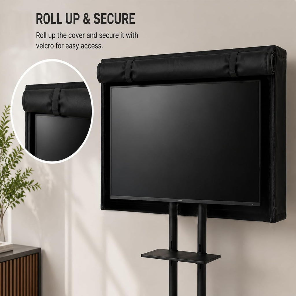 Outdoor Waterproof Rolling TV Cart Cover, Black Dustproof Mobile Television Stand Cover Fit 50-55 Inch TV - Image 4