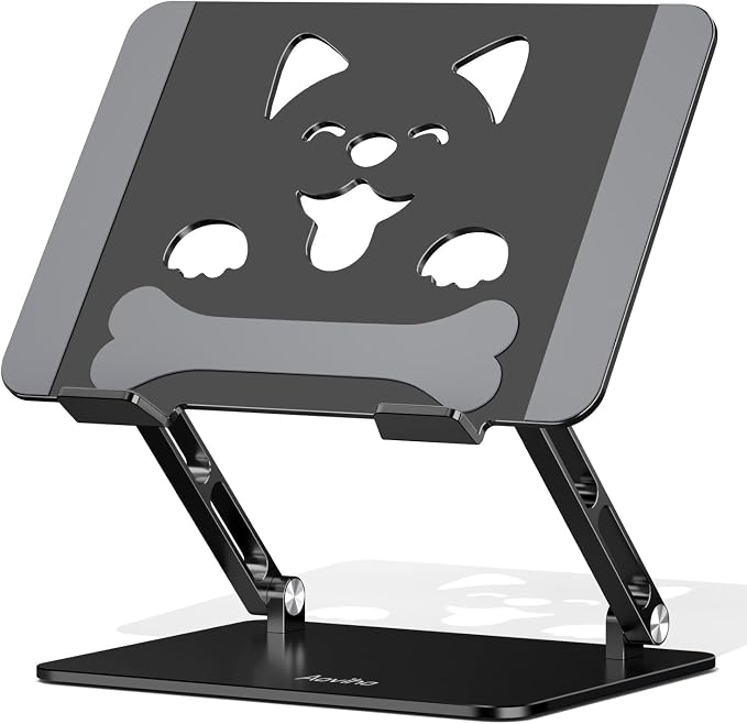 Aoviho Aluminum Laptop Stand for Desk Fit for All 10"-17.3" Laptops, Black | Height-adjustable Notebook Holder, Ergonomic Computer Riser with Unique Puppy Cooling Vent, for Mac, Dell, Lenovo, HP by Aoviho