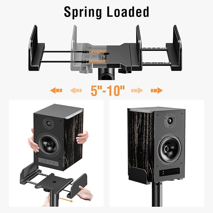 Speaker Stands Pair, 34"-43.3" Height Adjustable, Max 11 lbs, Cable Conceal | Speaker Stand for Surround Sound, Sturdy Spring-Loaded Floor Standing for Satellite Rear Bookshelf Speaker - Image 3